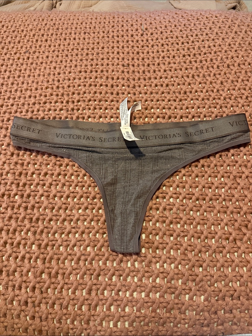 Victoria's Secret Gray Logo Elastic Thong